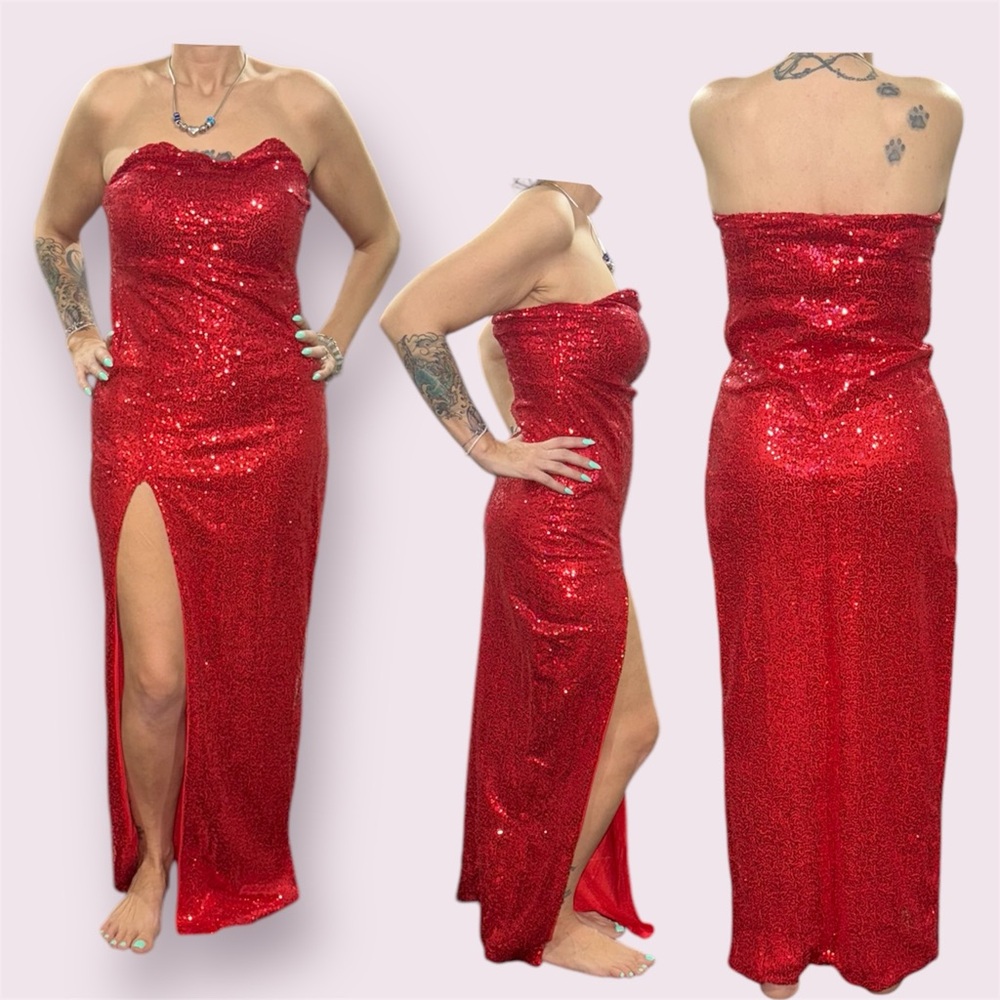 Elegant Red Sequin Strapless Dress